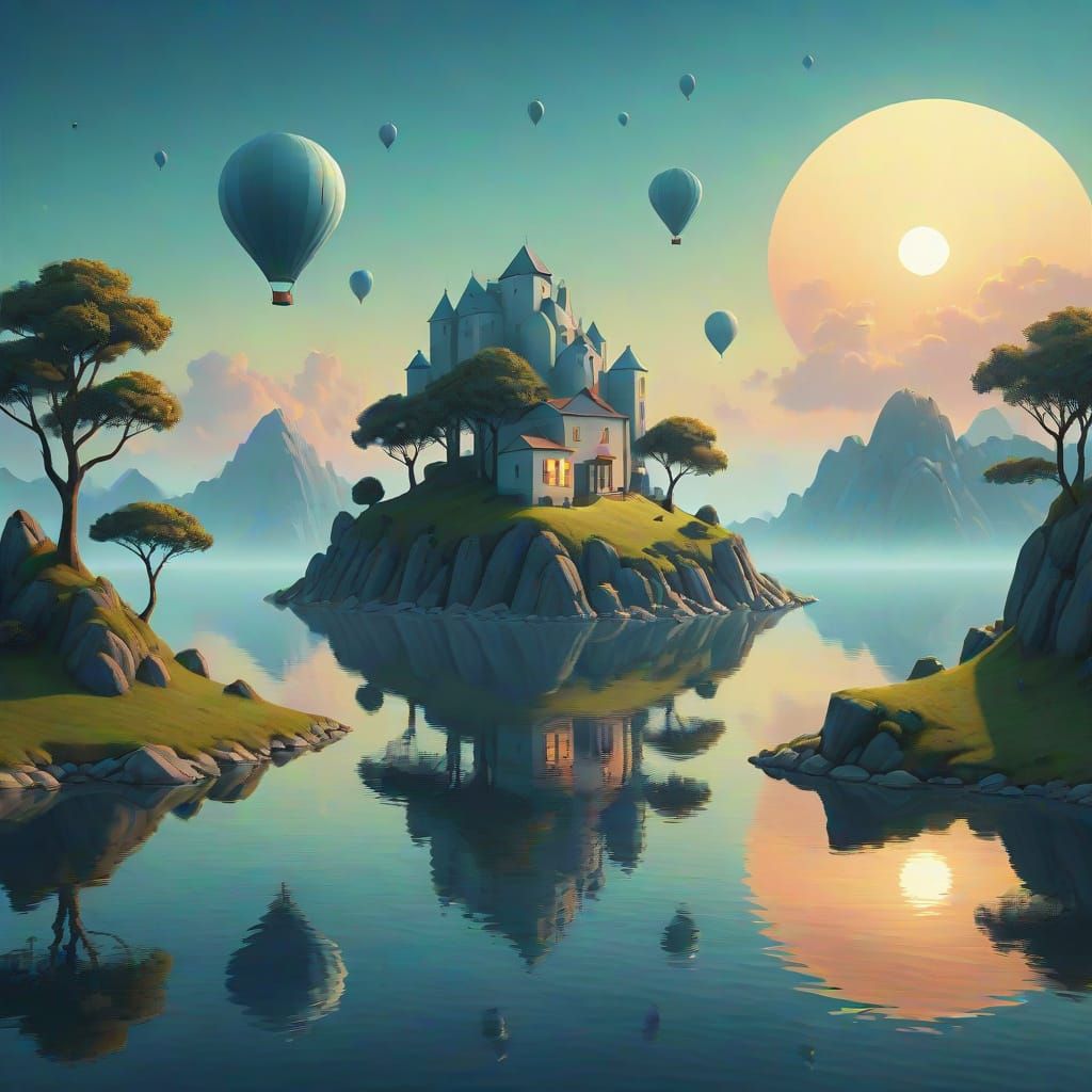 Surreal Twilight Haven Floating Islands