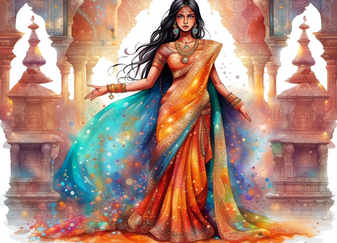 Traditional Indian Woman in Vibrant Digital Art