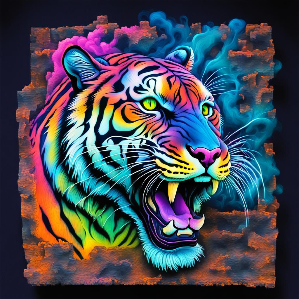 Surrealist X-Ray Tiger Panther in Neon Ephemeral Iridescent....