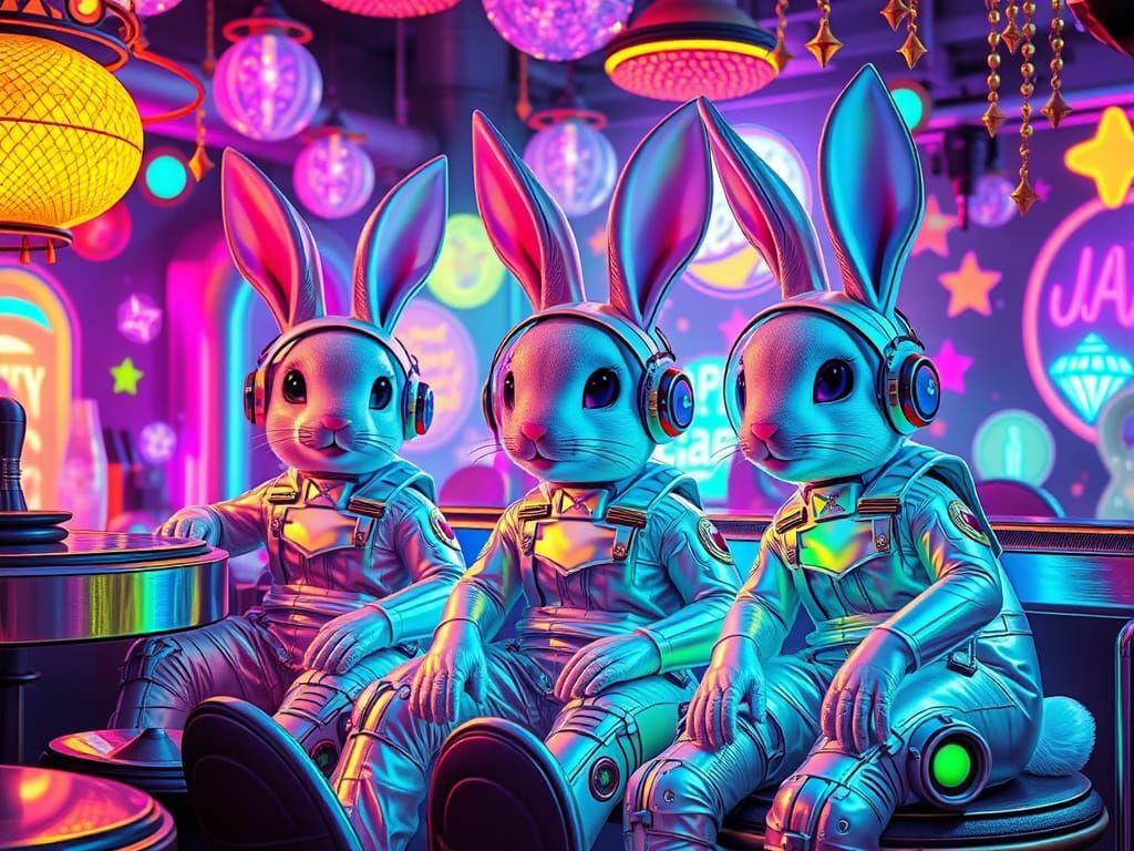 Bunnies in a Neon Aetherpunk Bar