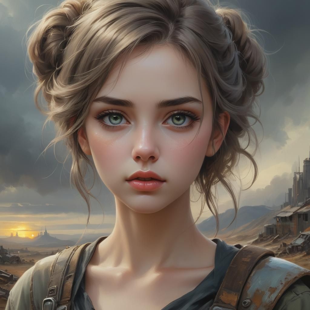 A Beautiful Woman in a Post-Apocalyptic Fantasy Landscape