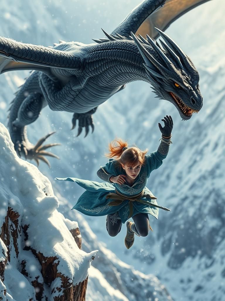 Intricately Armored Warrior Girl Saved by Majestic Dragon in...