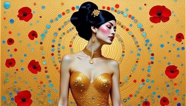 Golden Woman in Ecstatic Dance, Inspired by Gustav Klimt