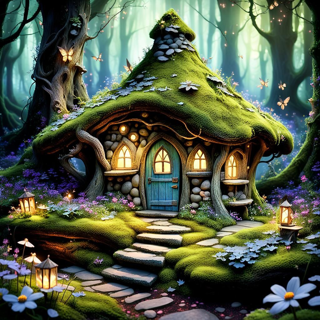 Whimsical Fairy House Amidst Enchanted Forest