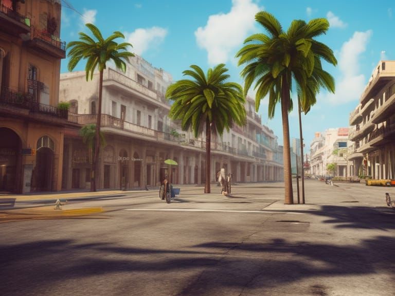 Epic Havana Street Scene in Cyberpunk 3D Style