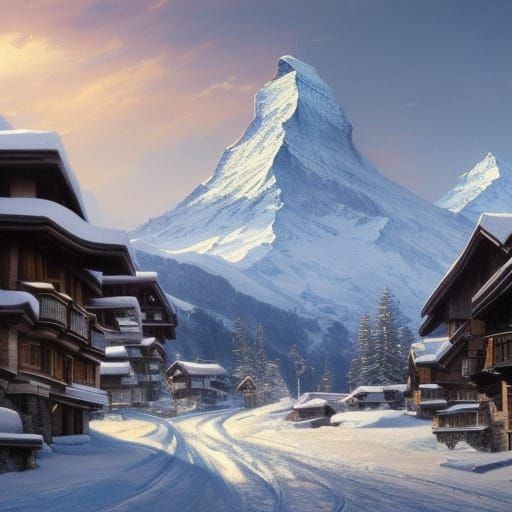 Winter in Zermatt, Switzerland, with Majestic Matterhorn and...