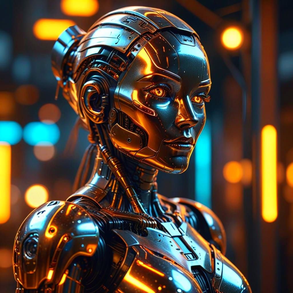 Hyperrealistic Robot Woman in Golden Hour Lighting