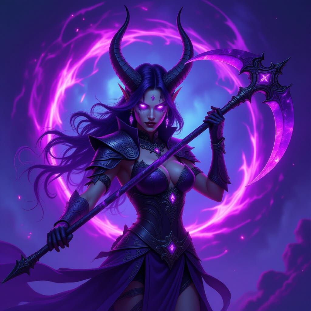 Demon Warrior Woman in Cosmic Vortex, Concept Art