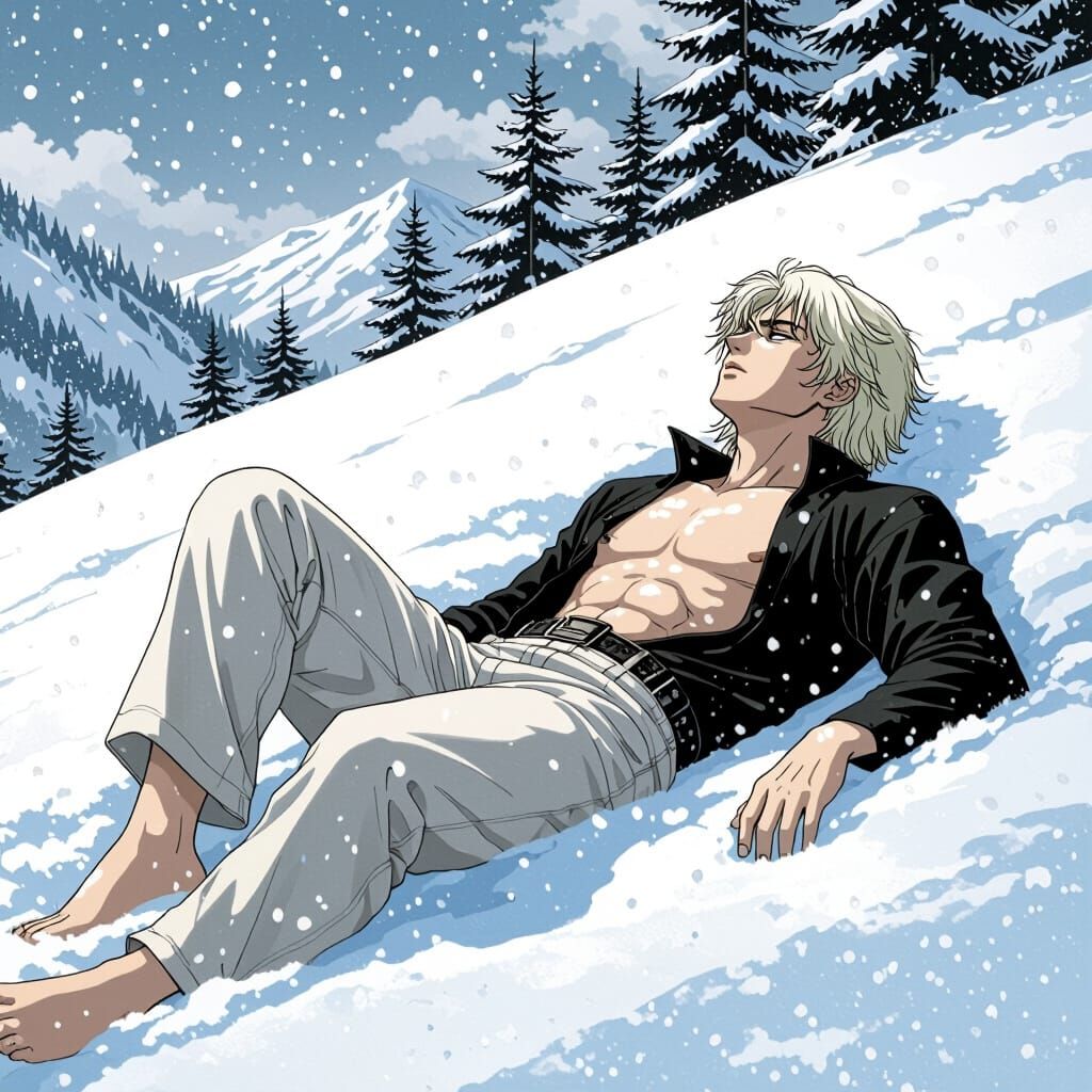 Androgynous Figure in Snowy Landscape, Manga Style