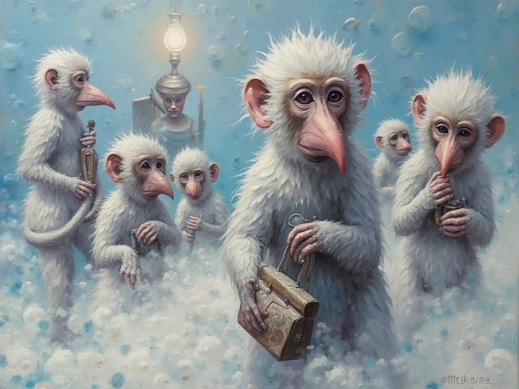 Mischievous Monkeys Steal Tarot Handbag in Dreamlike Delphi