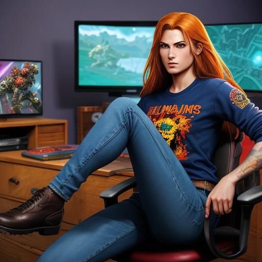 Gaming Goddess in Comic Book Style