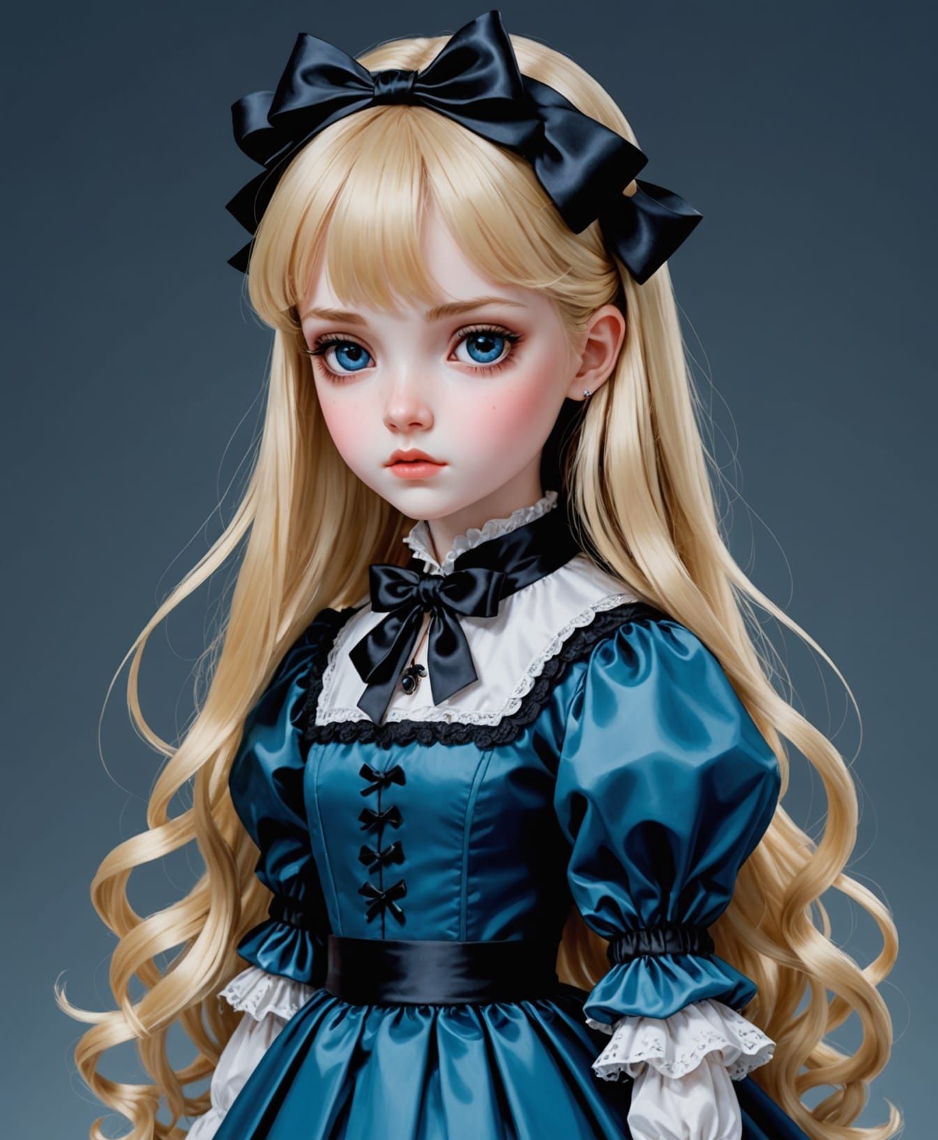 Doll-Like Girl in Gothic Victorian Dress