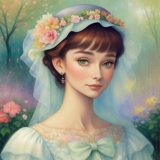 Elegant Woman in a Whimsical Garden, Impressionist Art Style