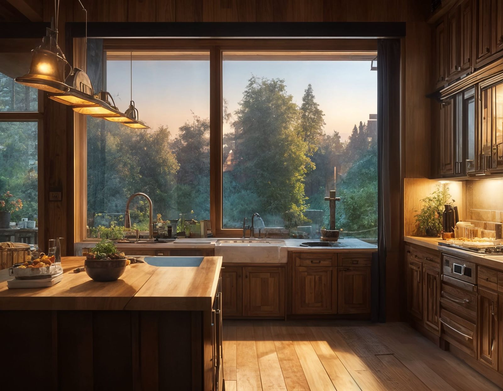Cozy Kitchen at Sunset with Lemons