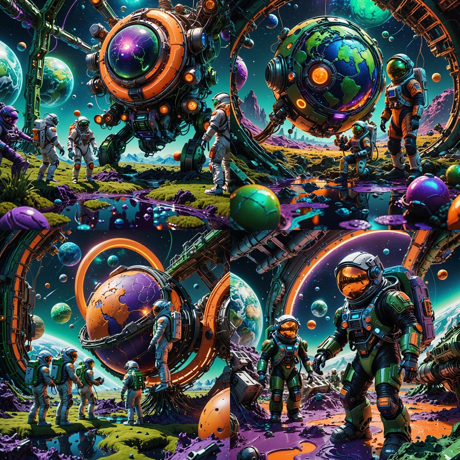 Surrealistic 3D Print Farm in Orbit, Hyper-Detailed Environm...