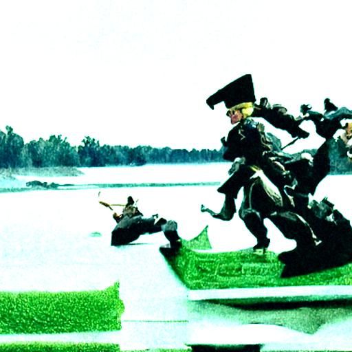 Napoleon's Haunting River Crossing in a Dramatic Art Style