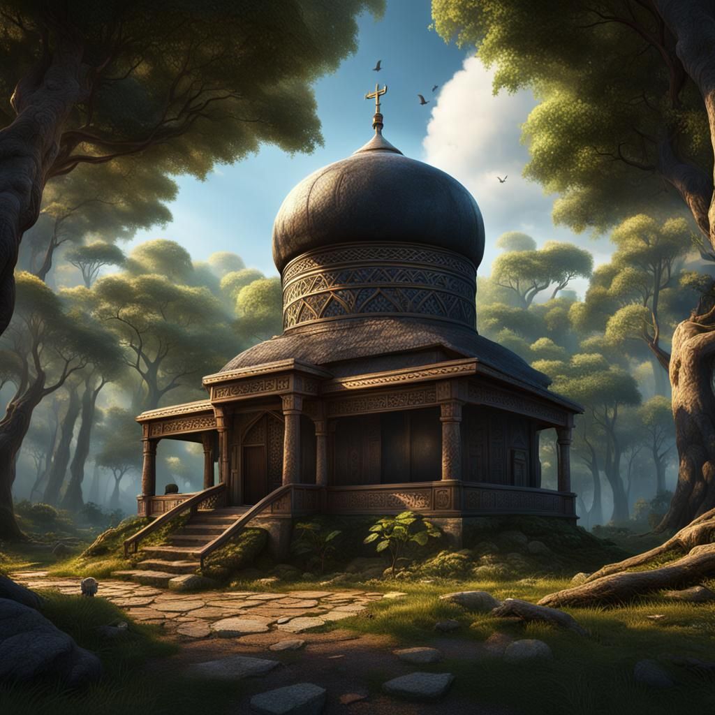 Ethereal Mosque in Mystical Forest Oasis