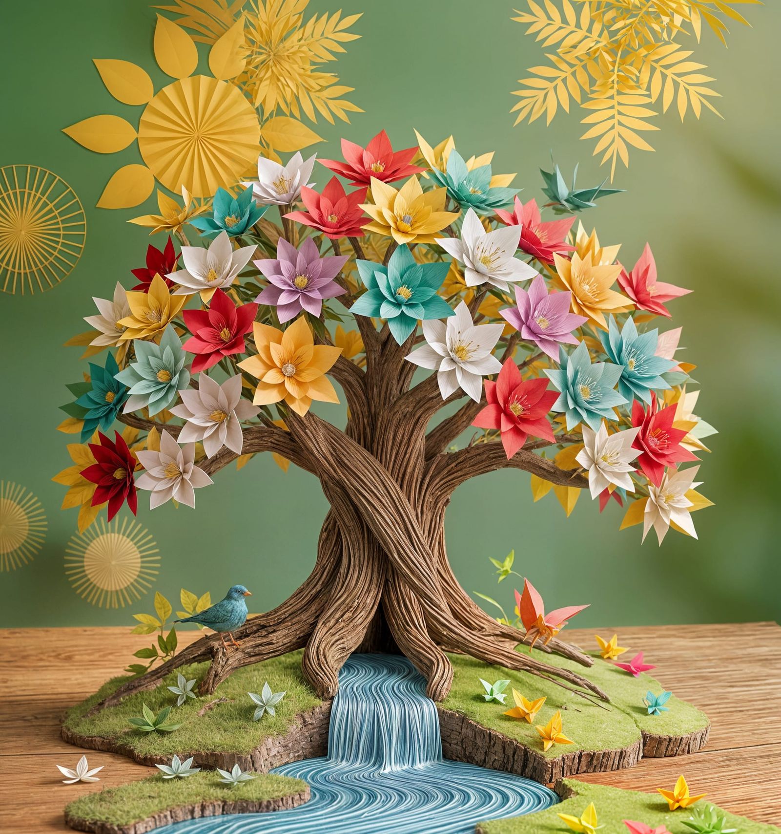 Colossal Origami Tree with Paper River