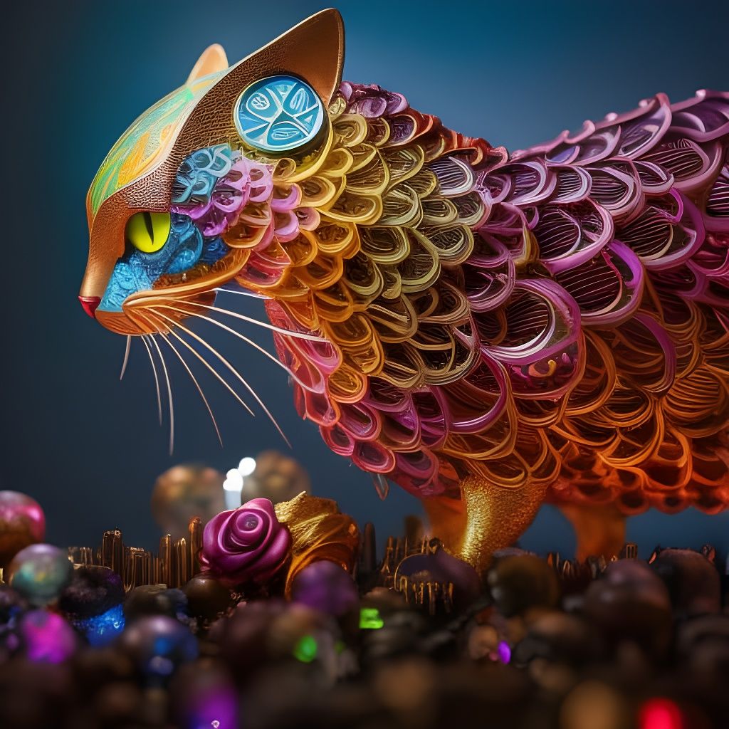 Metallicat: Intricately Detailed 3D Illustration of a Metal...