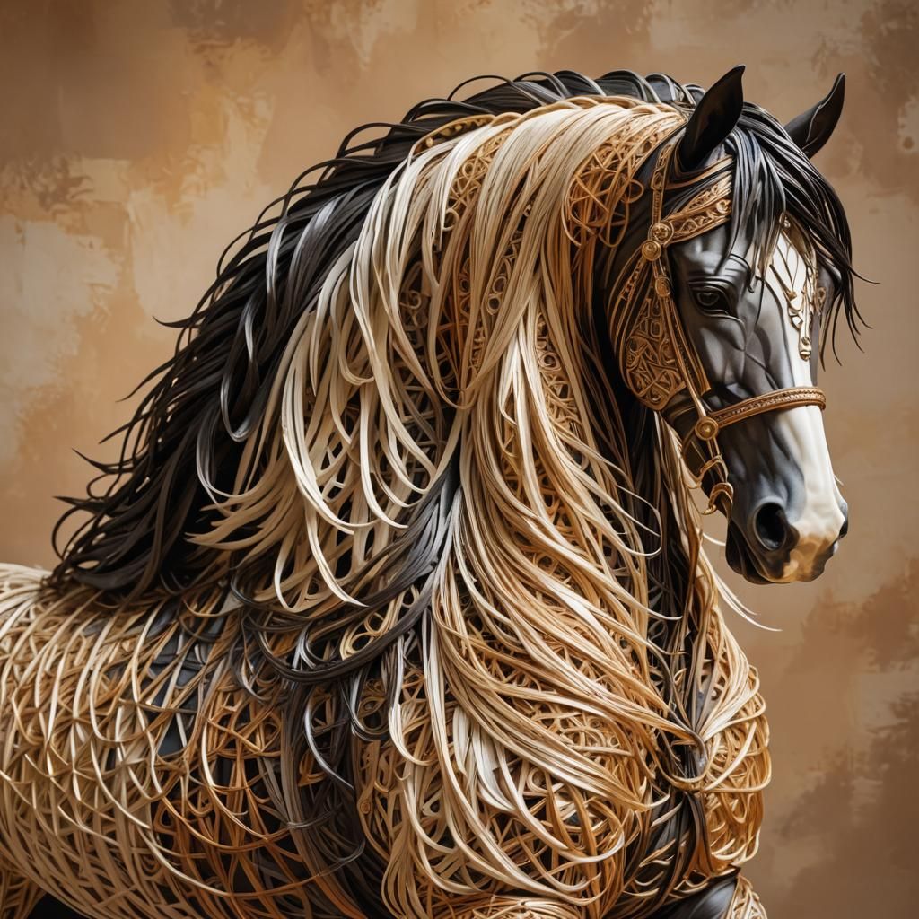 Surreal Cubist Stallion Sculpture Made from Intricately Wove...