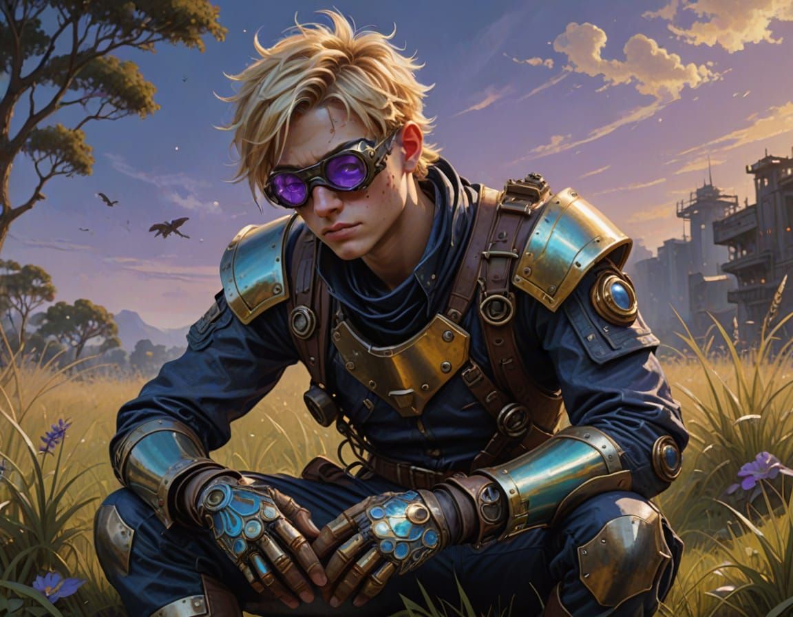 Steampunk Rebel and Alien Gecko Oil Painting