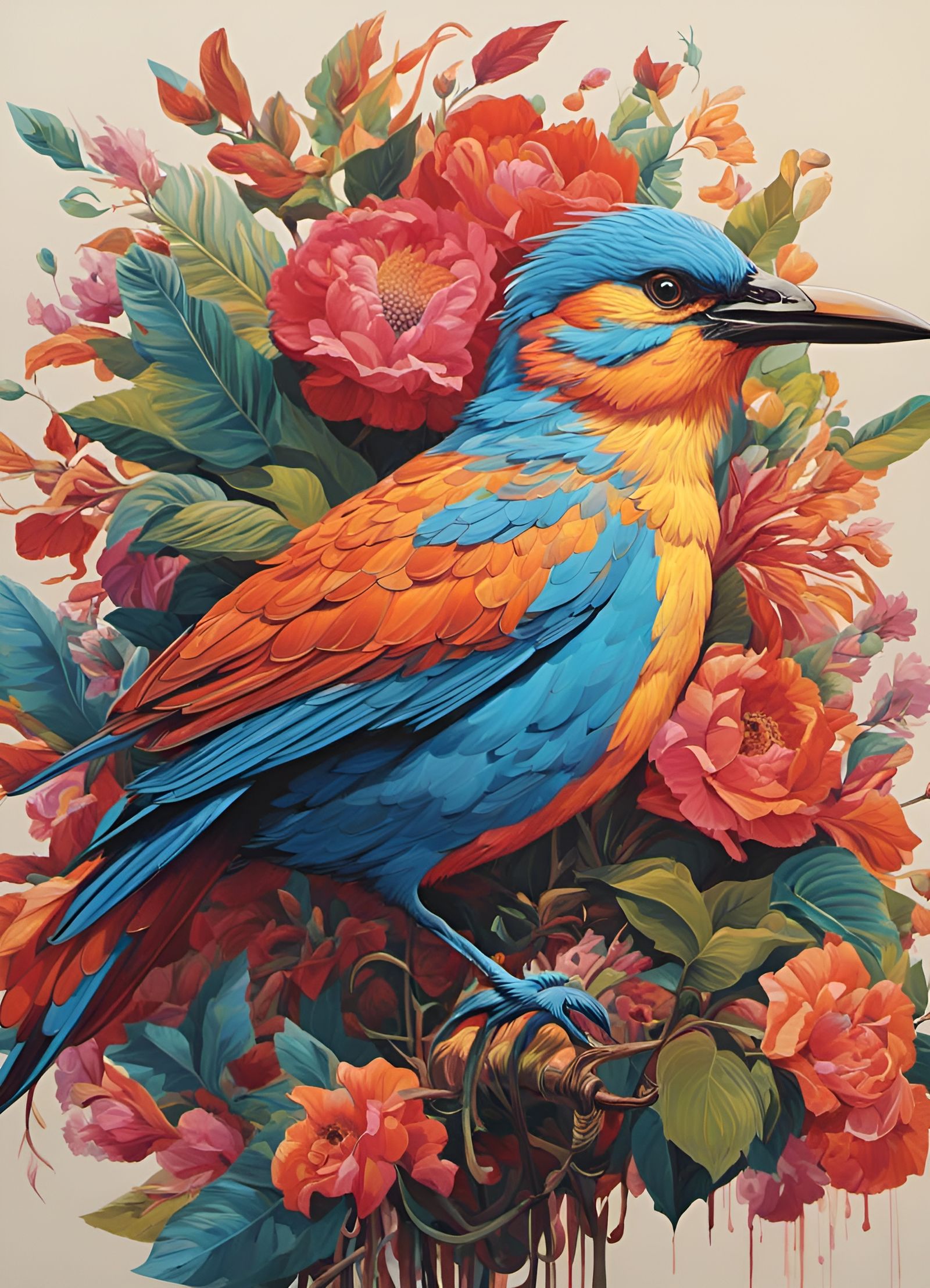 Vibrant Bird Portrait Wearing a Fanciful Hat