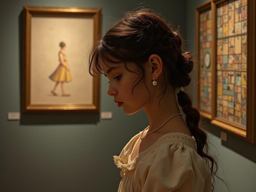 Serene Girl in 17th-Century Dutch Attire, Contemplating in a...