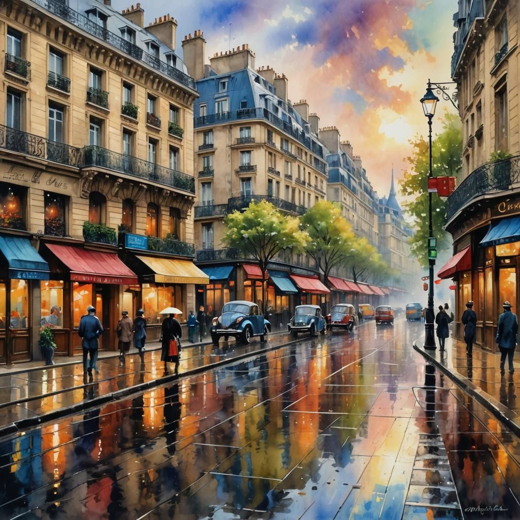 Paris Street Unveiled in Vibrant Watercolor