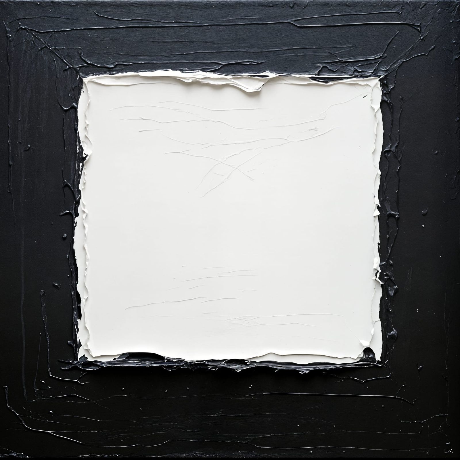 Surrealist Oil Painting of White Square on Black Background