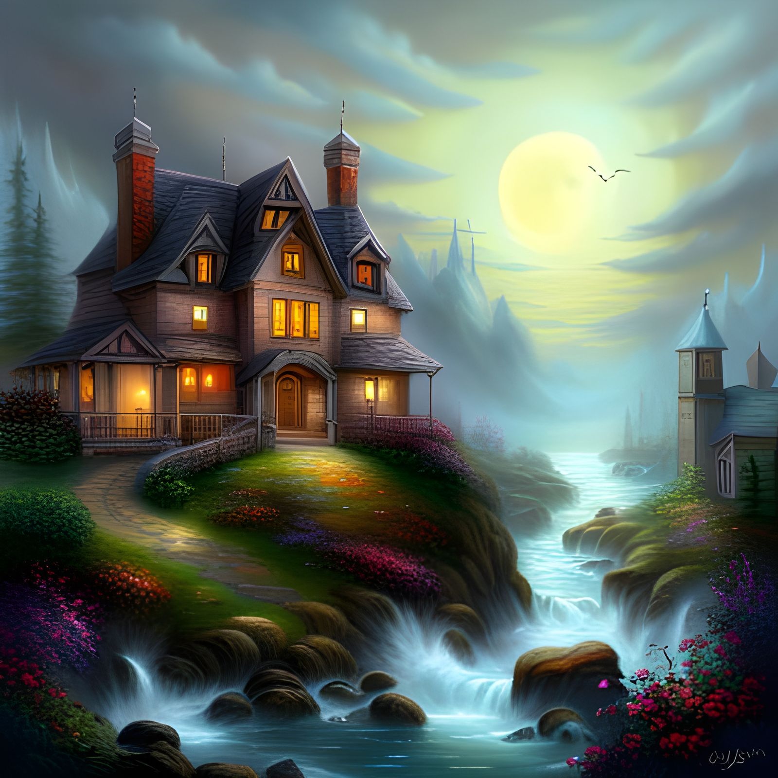 Mystical Blood Moon Homestead Under the Veil of Twilight