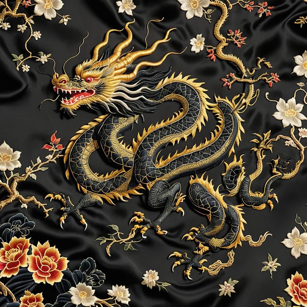 Traditional Chinese Dragons Embroidered in Intricate Silk