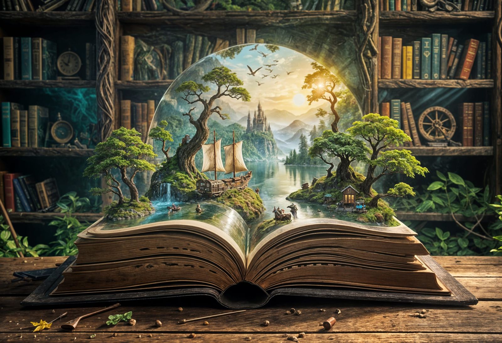 Magical Miniature World Emerges from Open Book