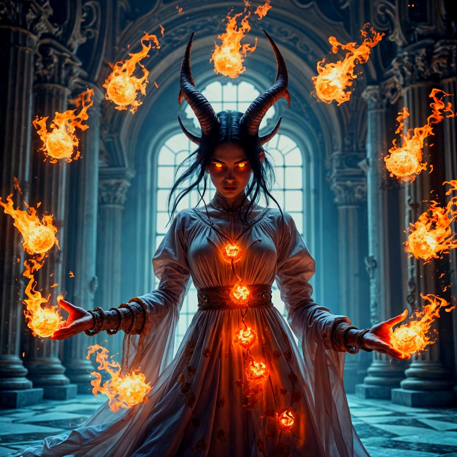 Ethereal Tiefling Mage in Mid-Spell