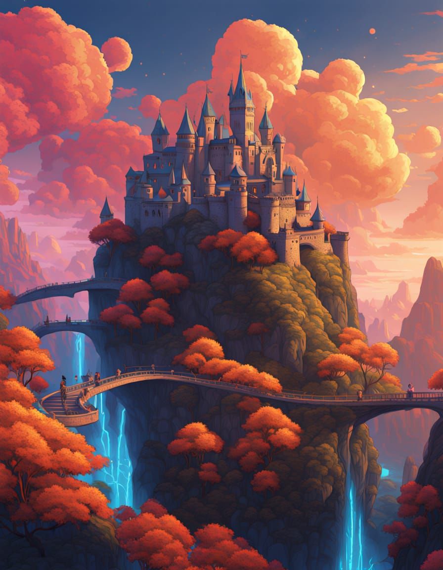 Medieval Castle Village in a Dreamlike, Studio Ghibli-Inspir...