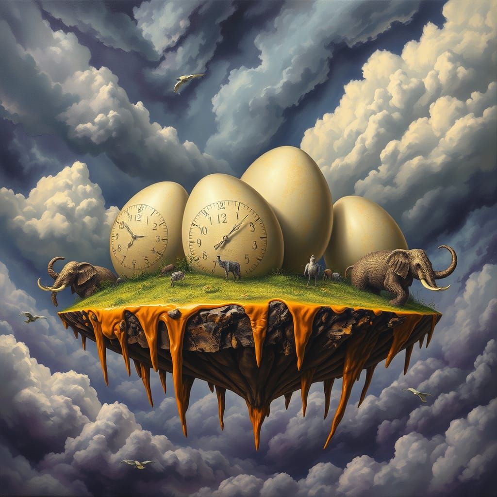 Floating Island with Melting Clocks & Hybrid Creatures in Dr...