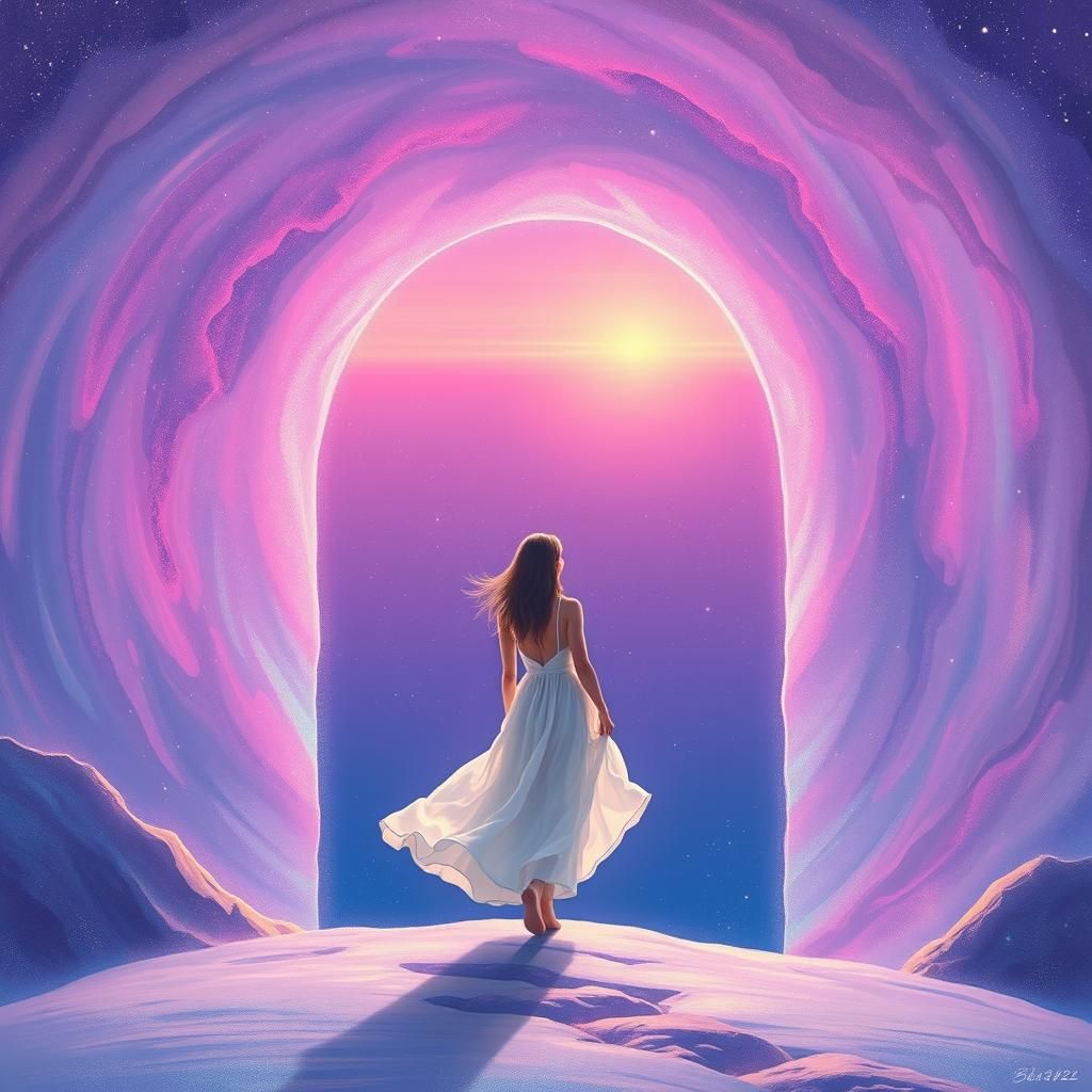 Ethereal Cosmic Being Steps into Celestial Gateway