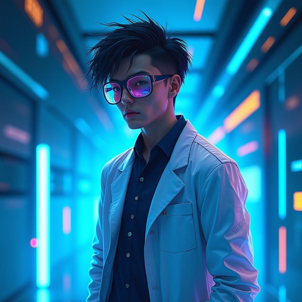 Sleek, High-Tech Medical Avatar in Electric Blue