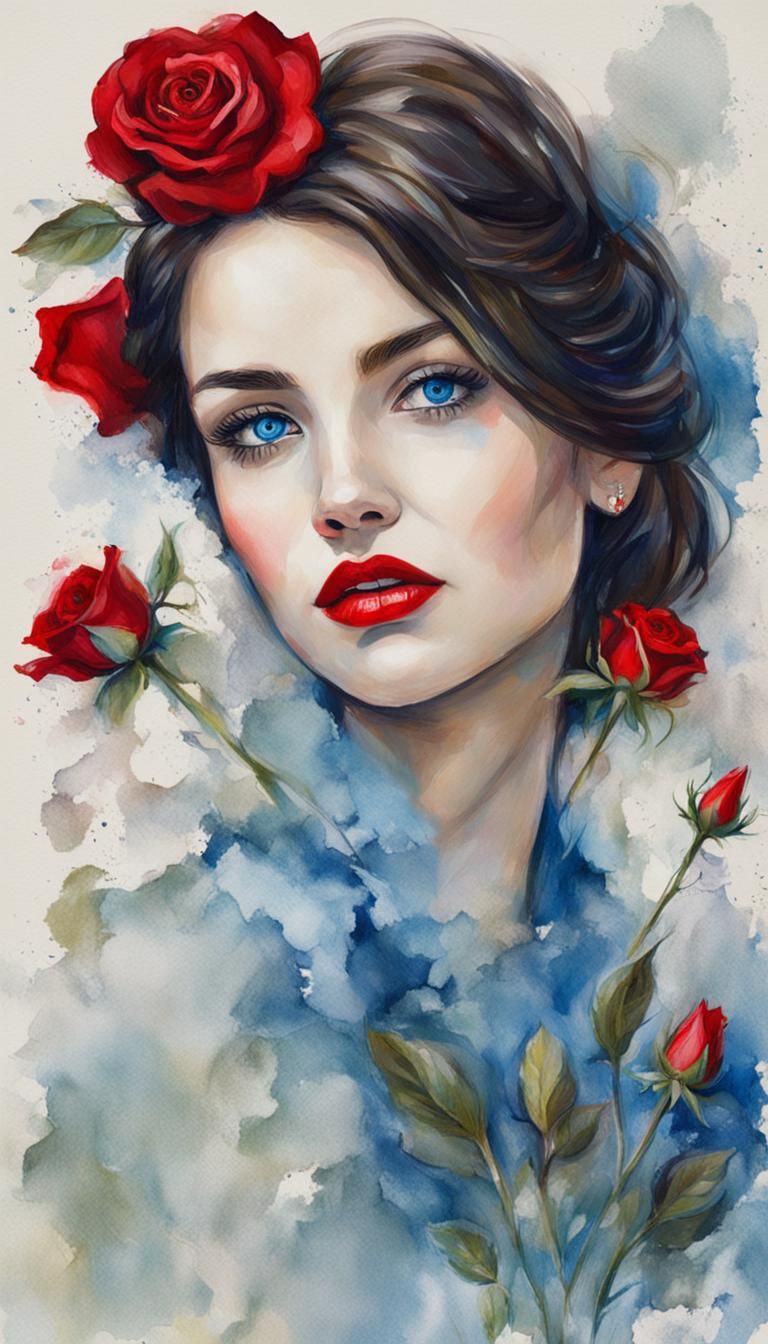Ethereal Portrait of a Brunette Woman with a Rose