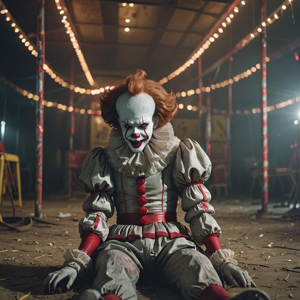 Pennywise in Abandoned Fairground, Classic Horror Movie Styl...