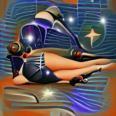 Sultry Retro Futurism Nymph Under Celestial Midnight Skies