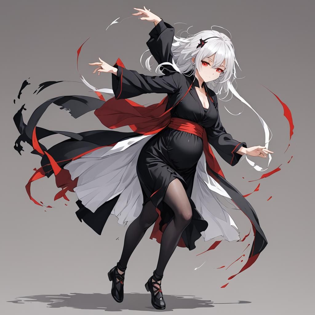 Anime Dancer Pregnant in Bold Black and Red