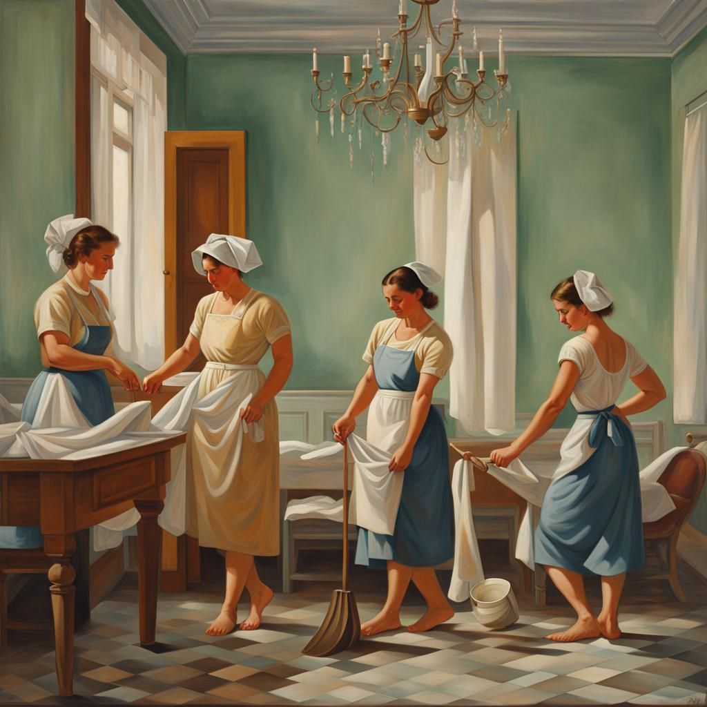 Soviet Realist Maid Workers in Mansion