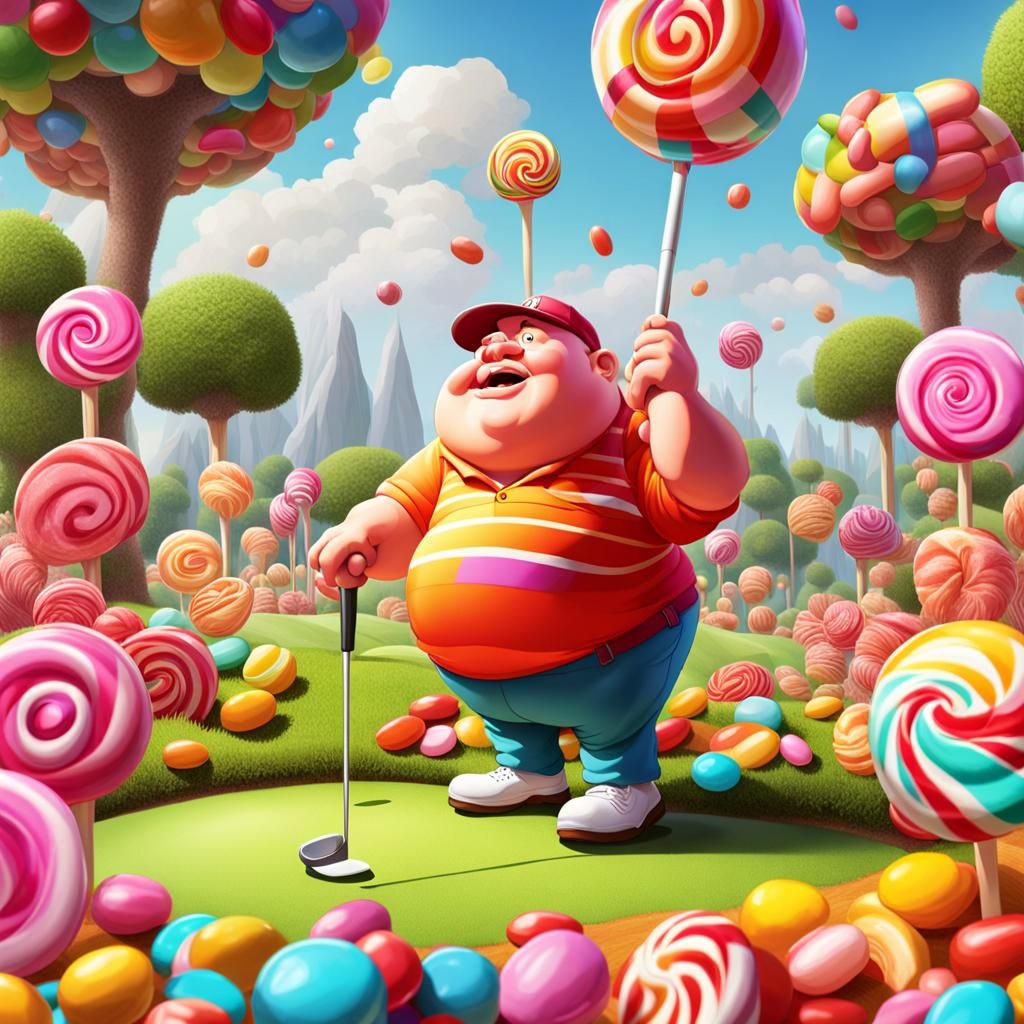 A Whimsical Golfing Giant Indulges in Life's Sweet Delights....