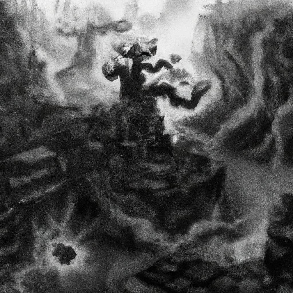 Fantastical Fantasy Landscape in Deep Charcoal Drawing