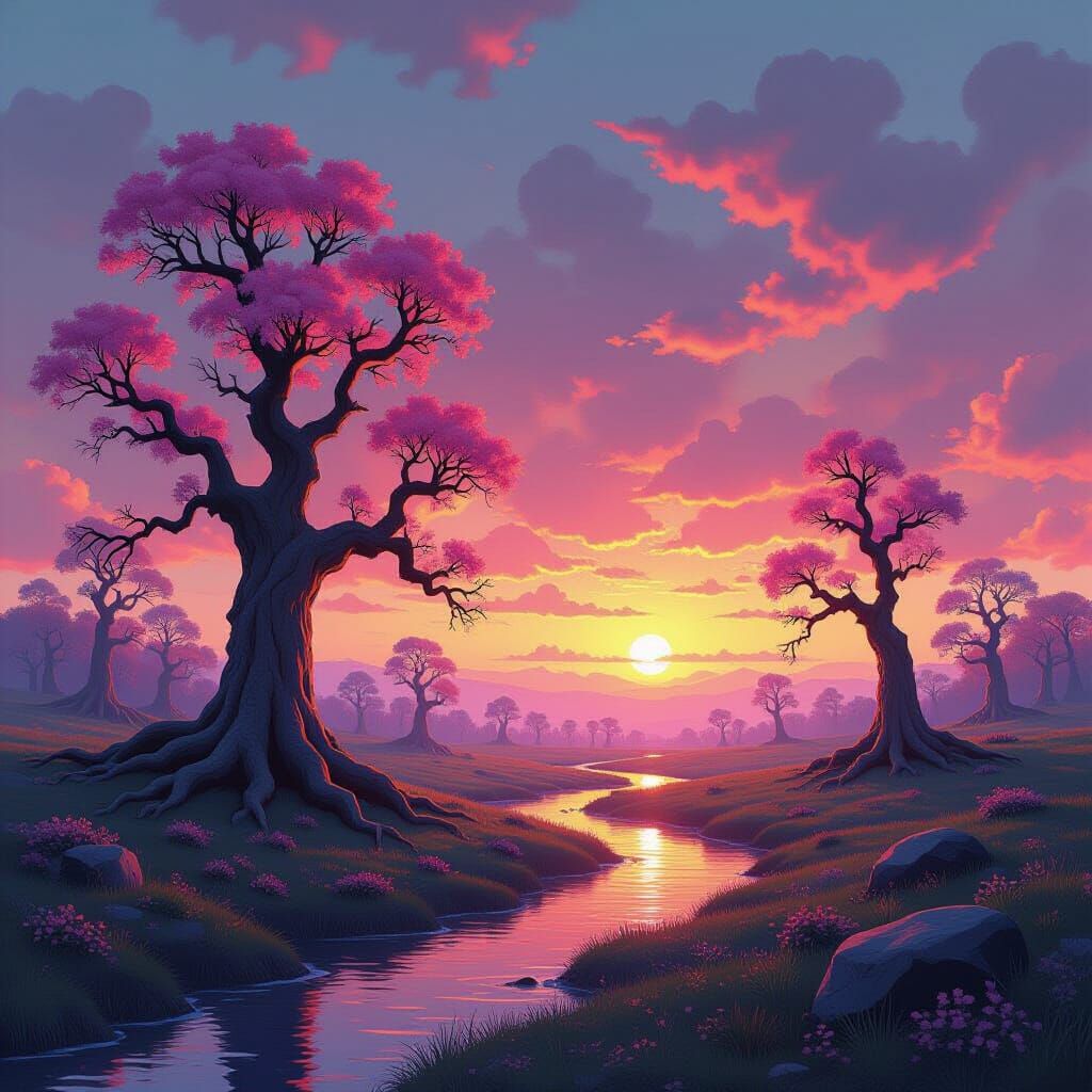 Surreal Fantasy Landscape with Vibrant Colors