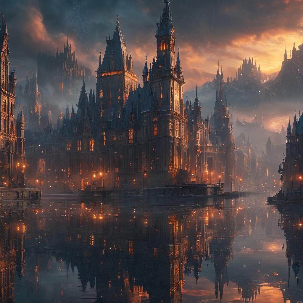 Surreal Glass City Rises from a Misty Lake