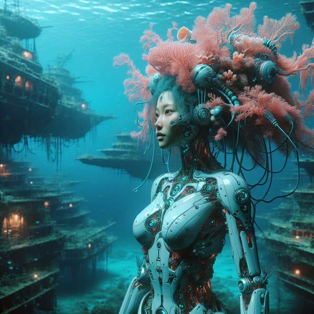 Cyberpunk Mermaid of the Sunken Metropolis