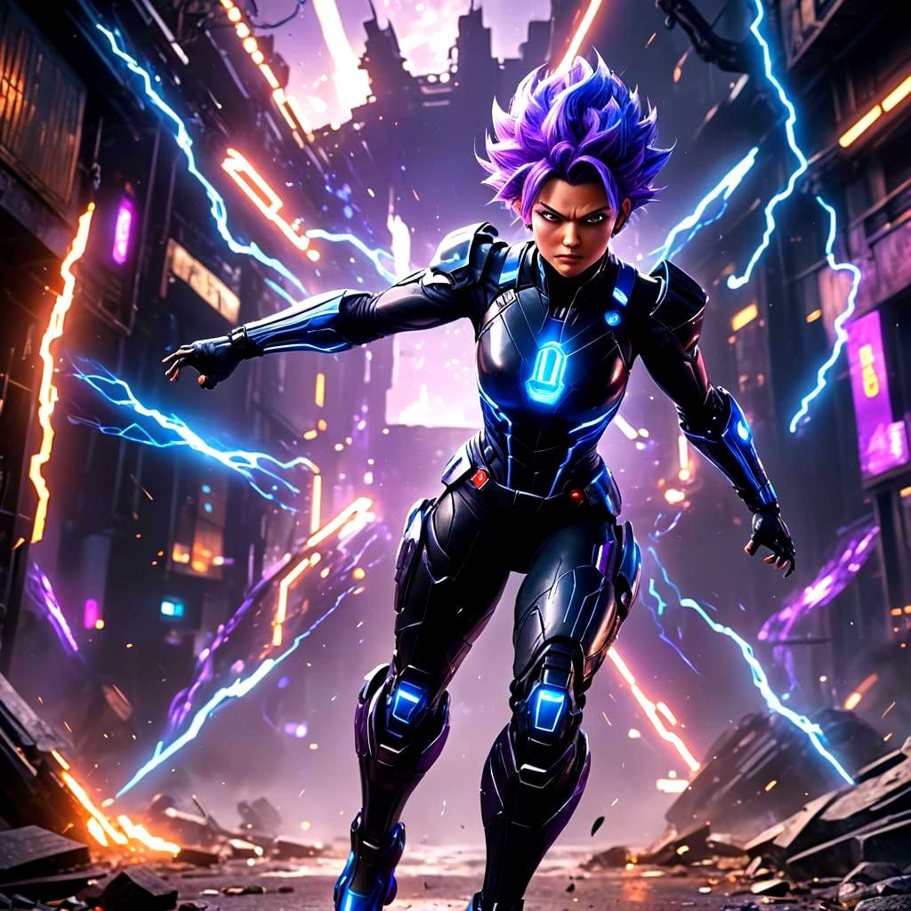 Cyberpunk Superheroine Transforms into Super Saiyan in Vibra...