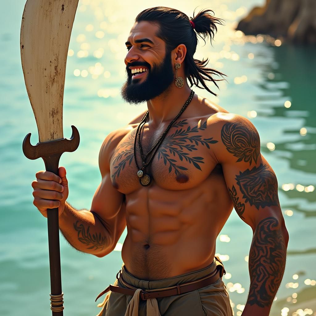 Pacific Islander Warrior in Golden Light