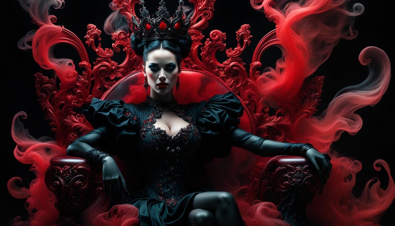 Elegant and Sinister Empress in a Dark Glass Painting